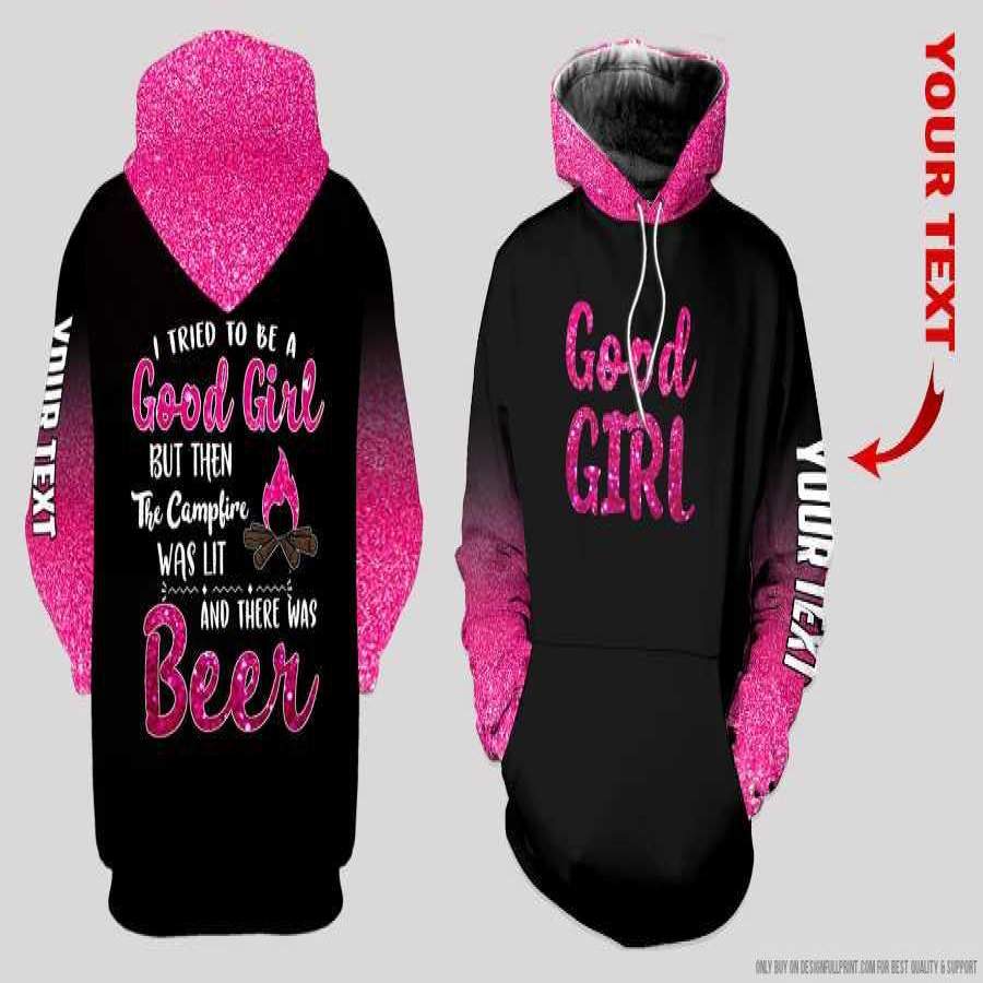 Personalized Trying To Be A Good Girl But Then The Campfire Was Lit And There Was Beer US Unisex Hoodie