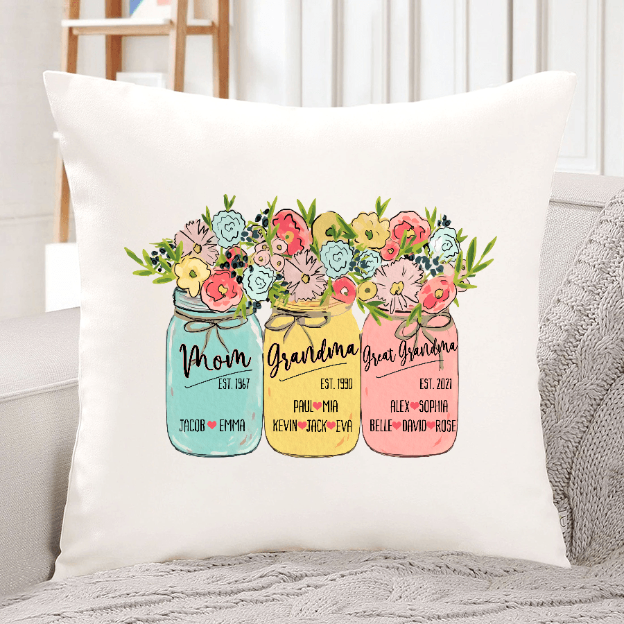 Flower Art Mom Grandma Great Grandma Pillow