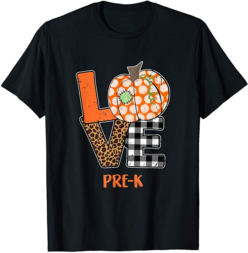 Ph Love Pre-K Teacher Thanksgiving Pumpkin Costume Leopard T-Shirt