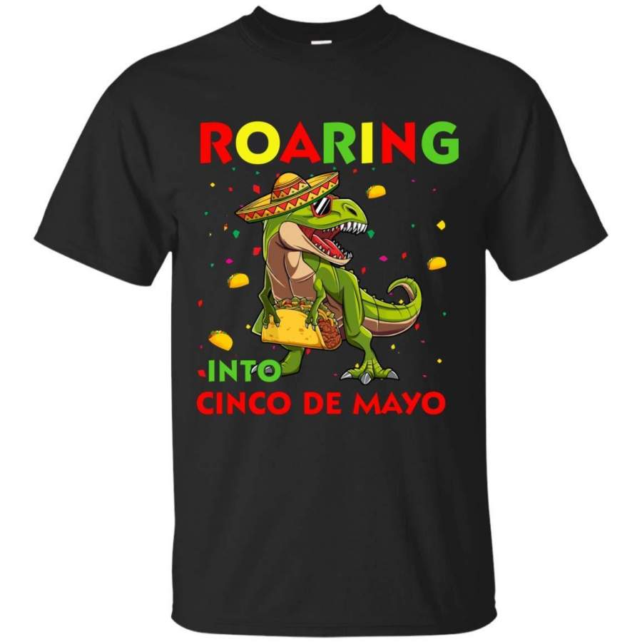 UMACVN Mexican T Rex Dinosaur Roaring Into Cinco De Mayo Shirt Gift for Mens Womens