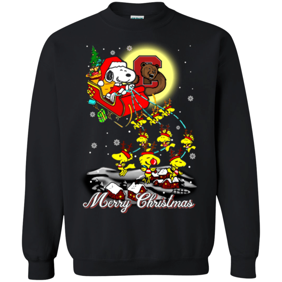 Awesome Cornell Big Red Snoopy Ugly Christmas Sweater 2023S Santa Claus With Sleigh Sweatshirts