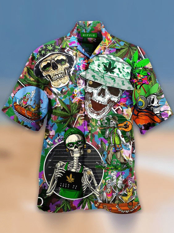 Skull Hippie Hawaii Graphic Print Short Sleeve Hawaii Casual Shirt Ha34894