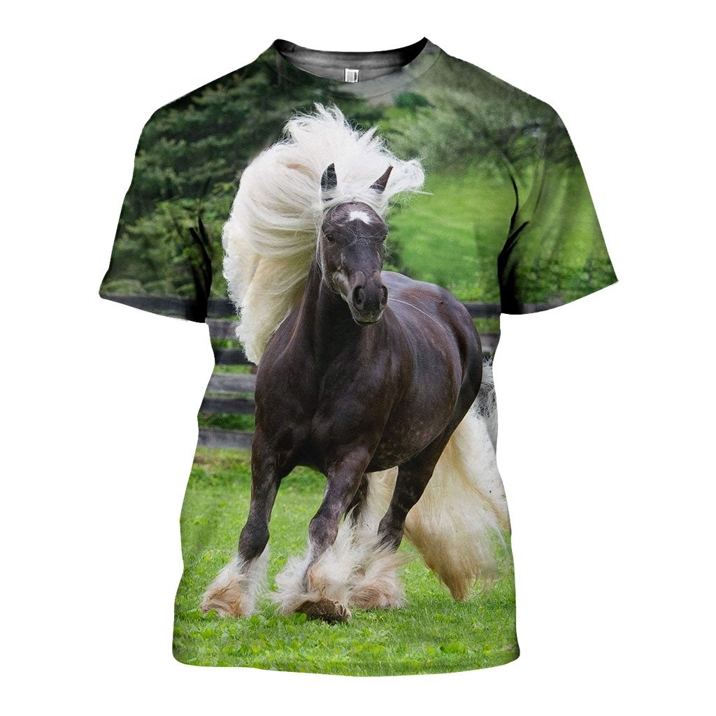 3D All Over Printed Black White Horse Shirts And Shorts