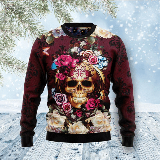 Skull Flower Christmas Ugly Sweater Hn161267