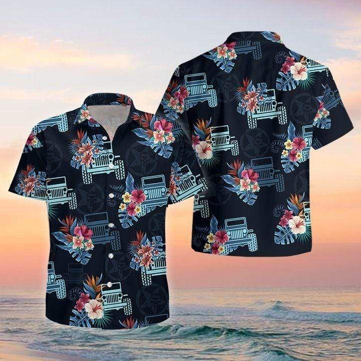 Awesome Jeep Blue Black Tropical Aloha Hawaiian Shirts