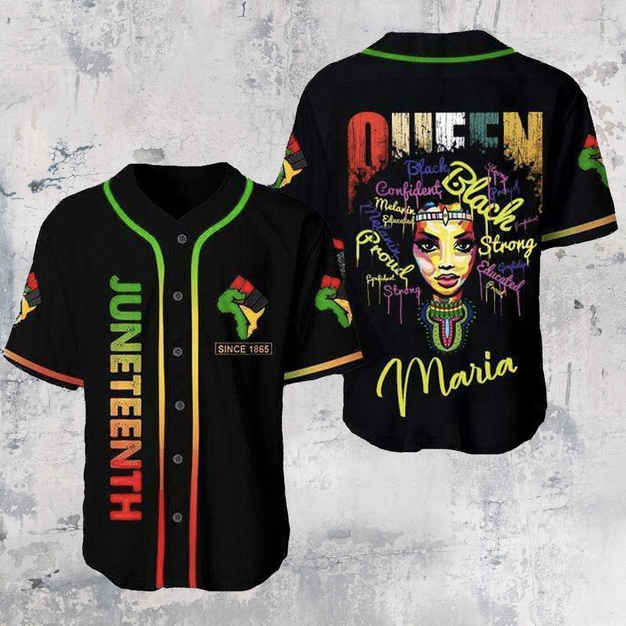 Custom Name Black Queen Juneteenth Since 1865 Baseball Jersey