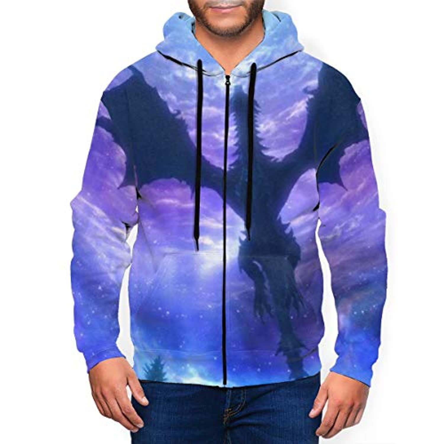 THE ELDER SCROLLS Hoodies – Skyrim Hoodie Dragon Purple 3D Print Zip Up Drawstring Hoodie