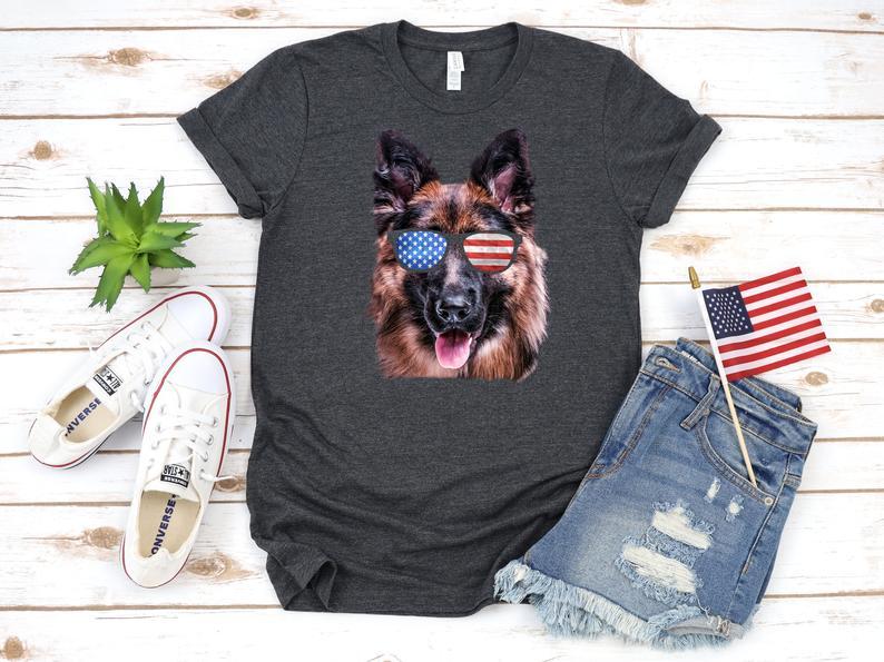 Dreameris German Shepherd Usa Flag T Shirt Funny Dog July 4th American Flag Tank Top Fourth Of July Hoodie Sweatshirt Long Sleeve Gift