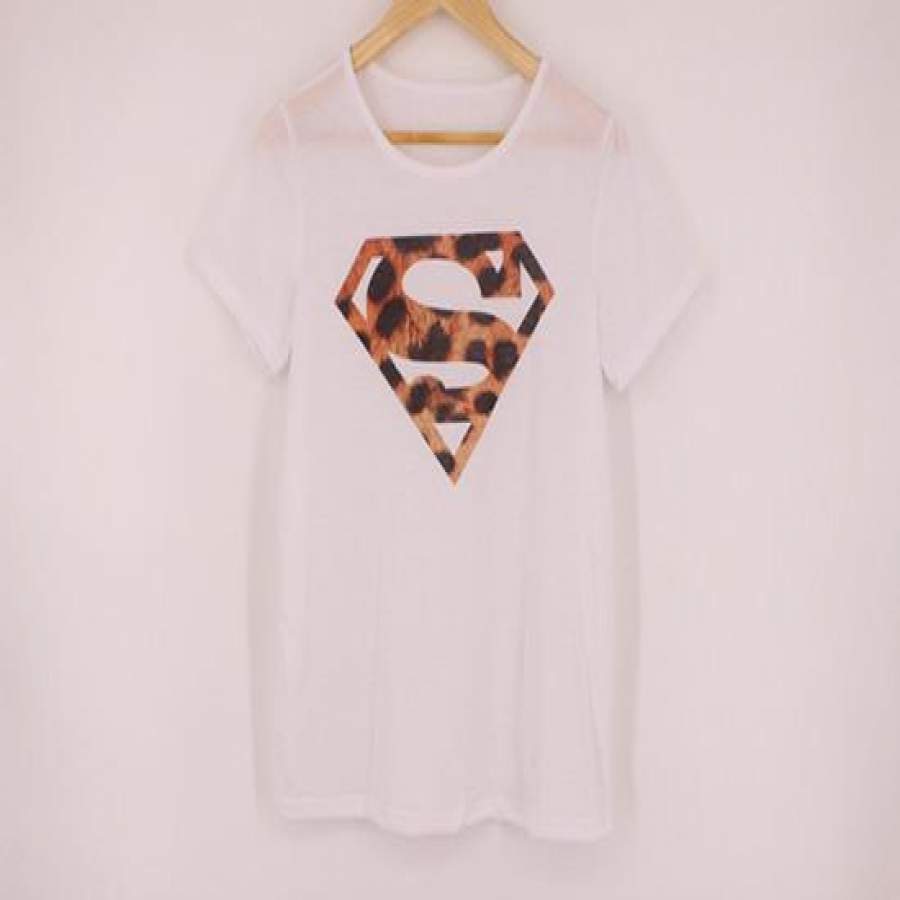 Summer Style Leopard Printed Superman Logo White T Shirt Fashion Women’s Short Sleeve Lady Harajuku Style Hipster Tee Top