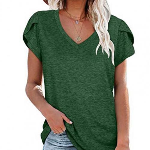 Summer Casual Women Tops V Collar Petal-shaped Sleeve Solid Color Daily Office Women Girl Basic Tunic Tshirts for Girl Outdoor alx