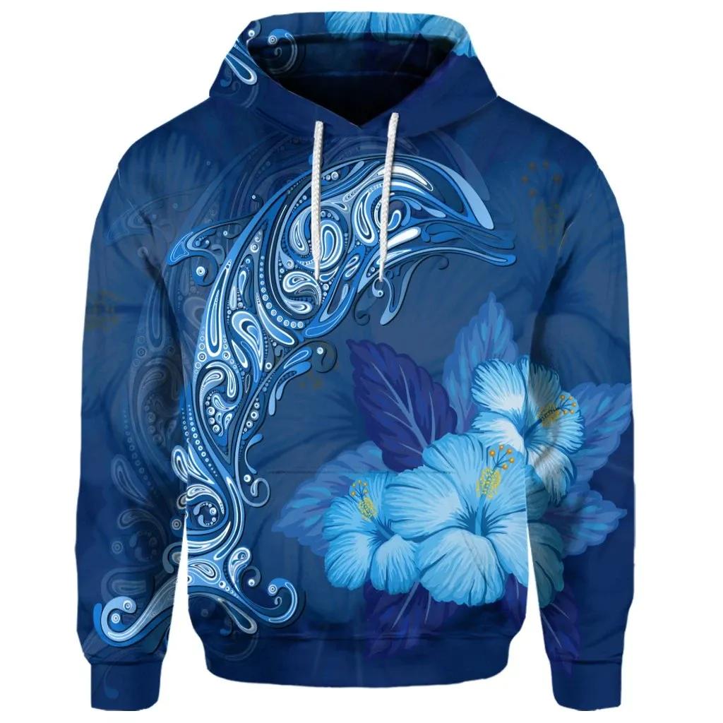 Alohawaii Hoodie – (Personalised) Hawaiian Dolphin Hibiscus Tropic Blue Polynesian Hoodie – Ah – J4R