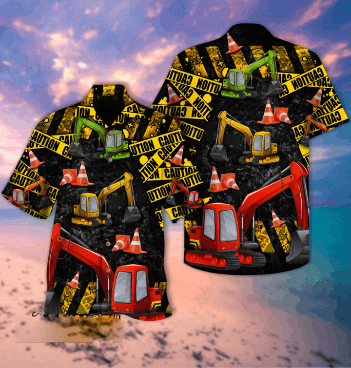 Work Hard With Excavator Hawaiian Shirt | For Men & Women | Adult | Hw4336