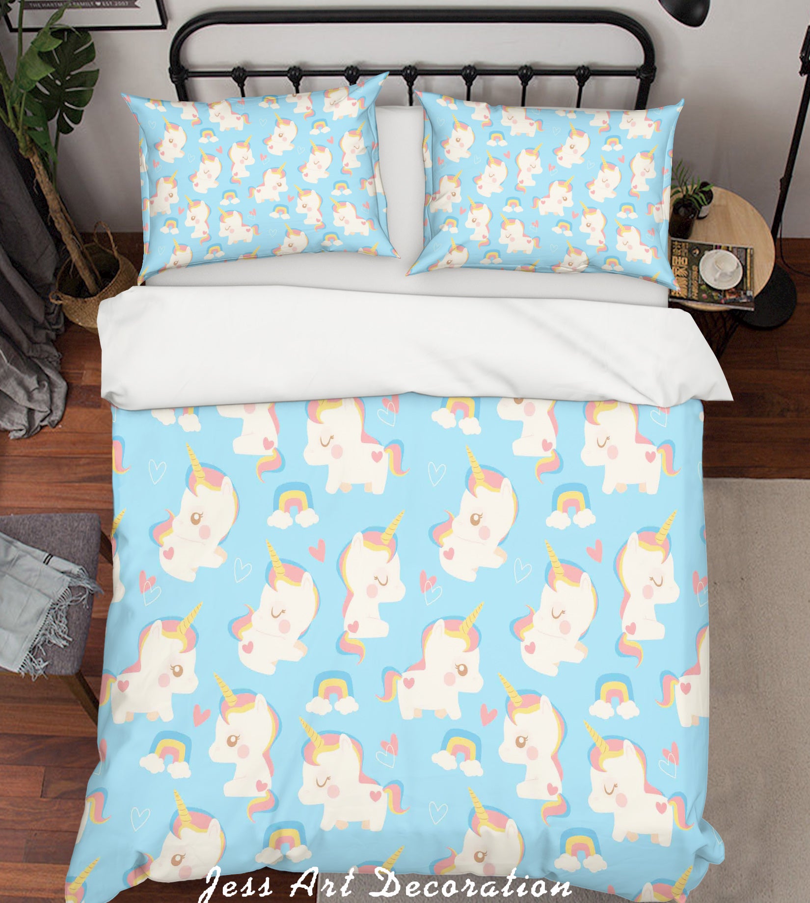 3D Blue Unicorn Quilt Cover Set Bedding Set Pillowcases 26