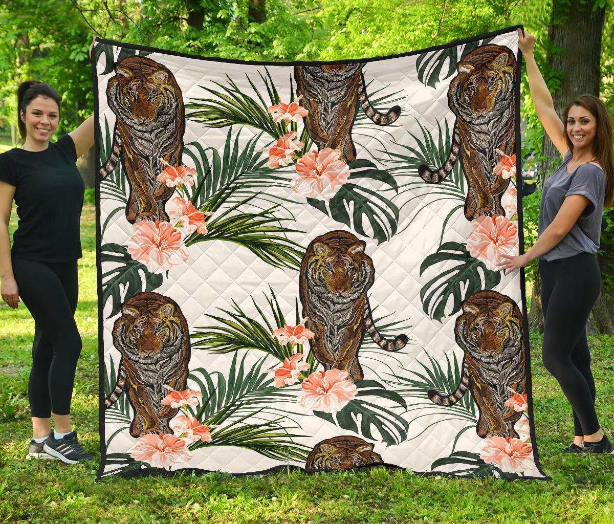 Bengal Tiger Hibicus Pattern Premium Quilt