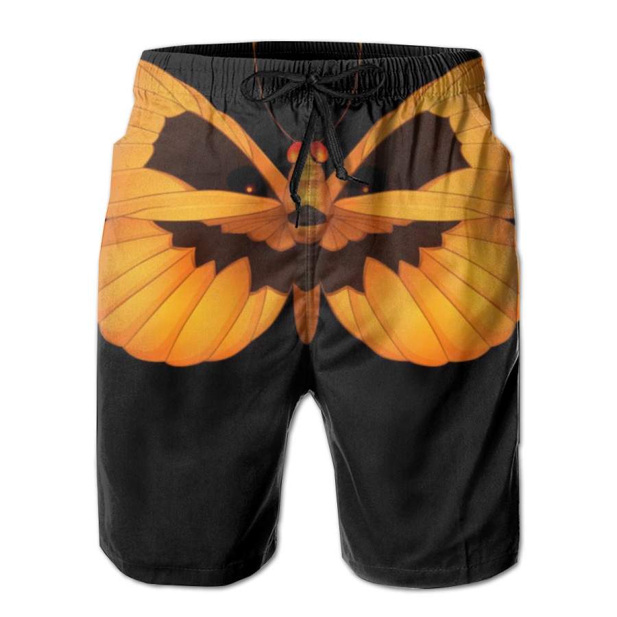 2 Pack Butterfly With Face Halloween Pumpkin Horizontal Poster Men Swim Trunks Drawstring Elastic Waist Quick Dry Beach Shorts with Mesh Lining Swimwear Bathing Suits