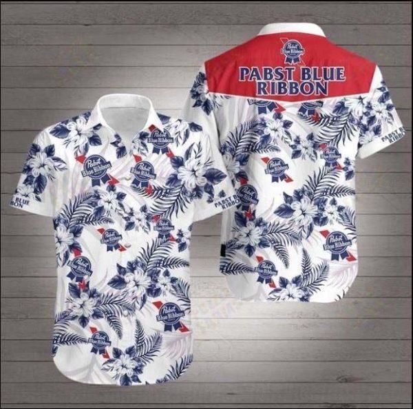 Pabst Blue Ribbon Flower Hawaii Shirt White Men Women Beach Wear Short Sleeve Ha95663