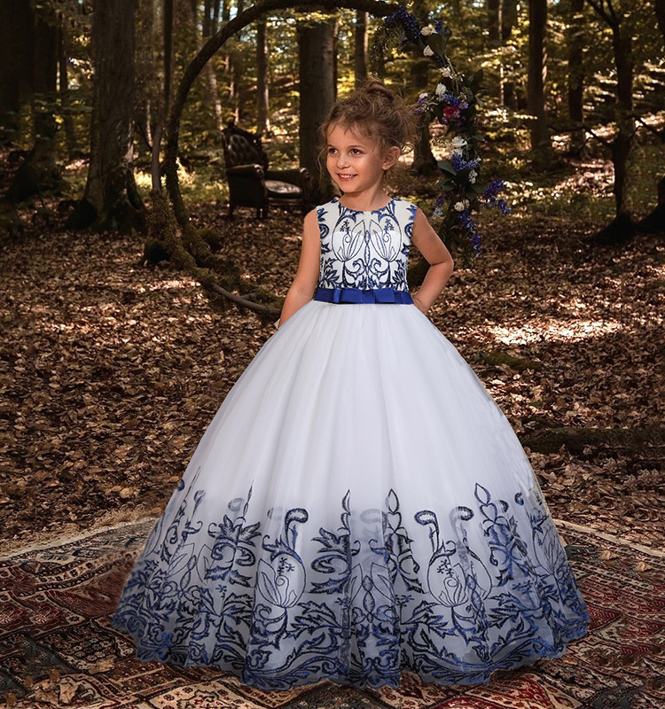 White Lace Bridesmaid Dress Kids Dresses For Girls Children Princess Evening Children’s Dress Girl Party Wedding Dress Costume alx