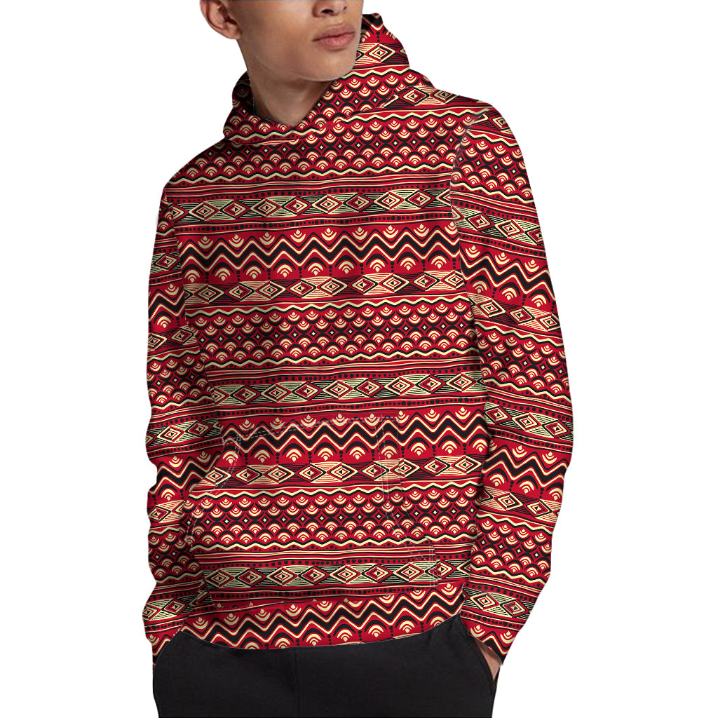 Red African Tribal Pattern Print Pullover Hoodie