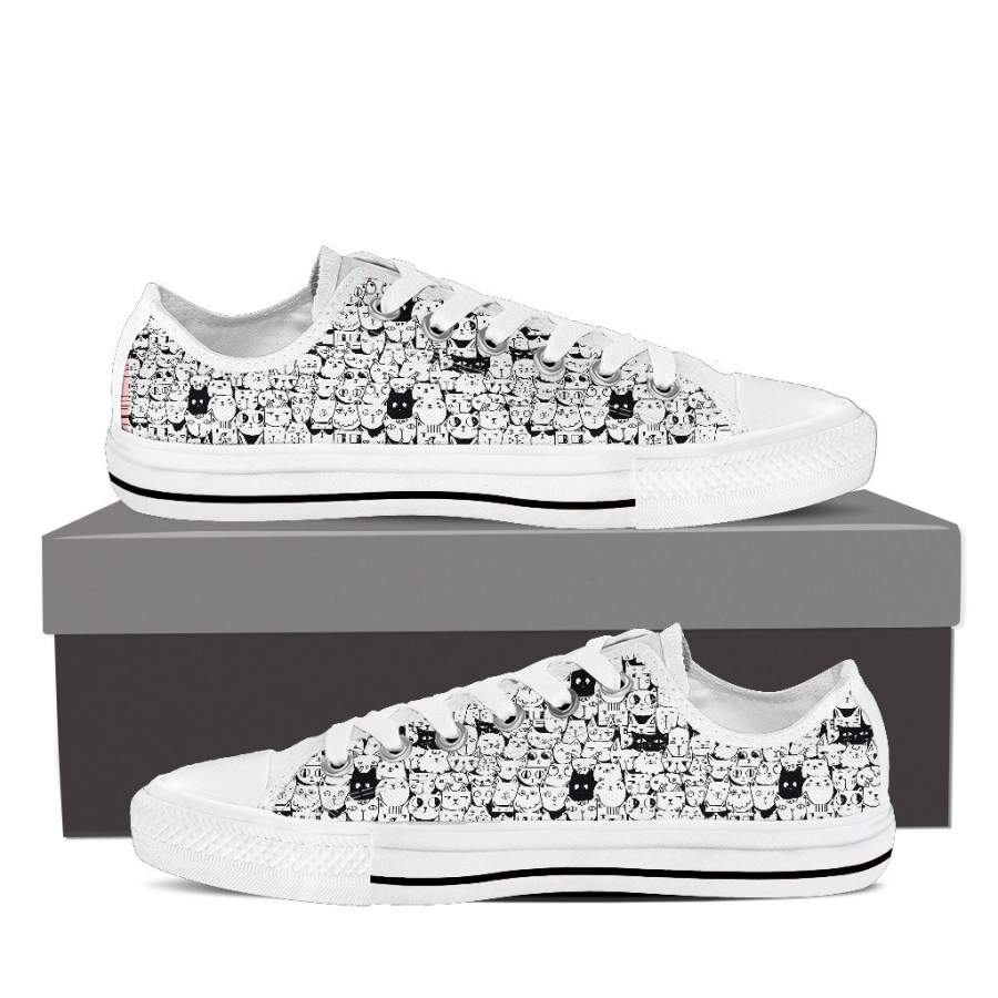 B&W Cartoon Cat Low Tops (Women’s)
