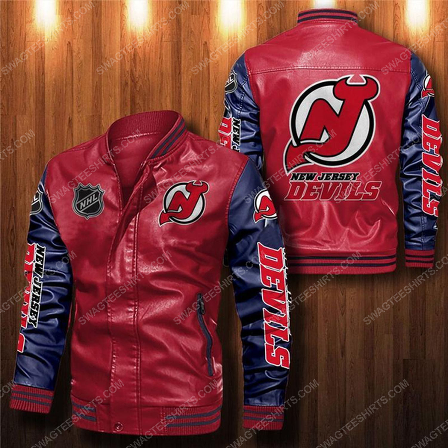 [Special Edition] New Jersey Devils All Over Print Leather Bomber Jacket – Maria