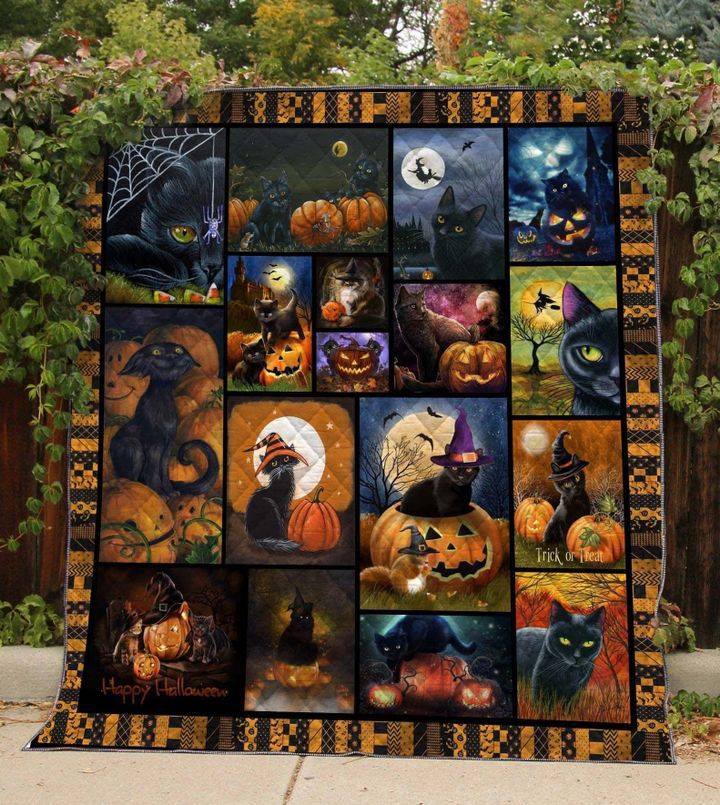 Black Cat Halloween Fleece Blanket – Quilt Blanket, Christmas Gift, Birthday Gift, New Year Gift, Anniversary Gift