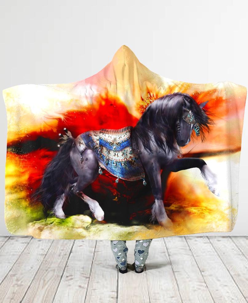 Welcomenative Horse Hooded Blanket, All Over Print, Native American