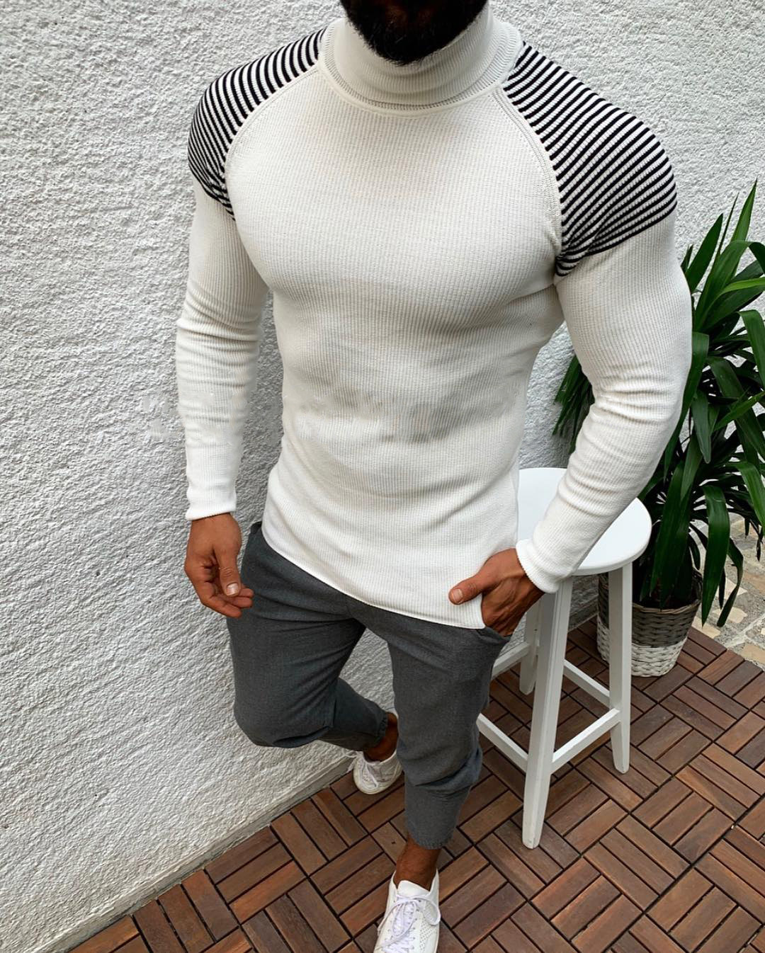 2021 European and American autumn and winter slim fit long sleeve Pullover high neck sweater top sweater male alx