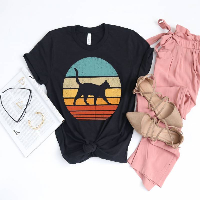 Crushtee Cat Sunset Shirt Cat Shirt Cats Gifts Kitten Kitty Feline Tee Retro Vintage Animal Lovers Cat Print Art Tank Top Hoodie Long Sleeve Hoodie