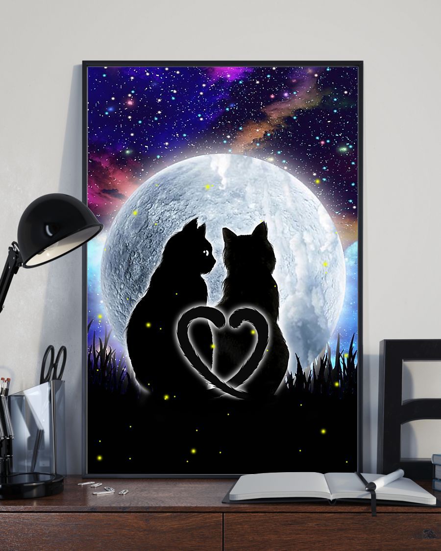 Black Cat Couple Valentine Night Poster And Canvas, Wall Decor, Wall ...