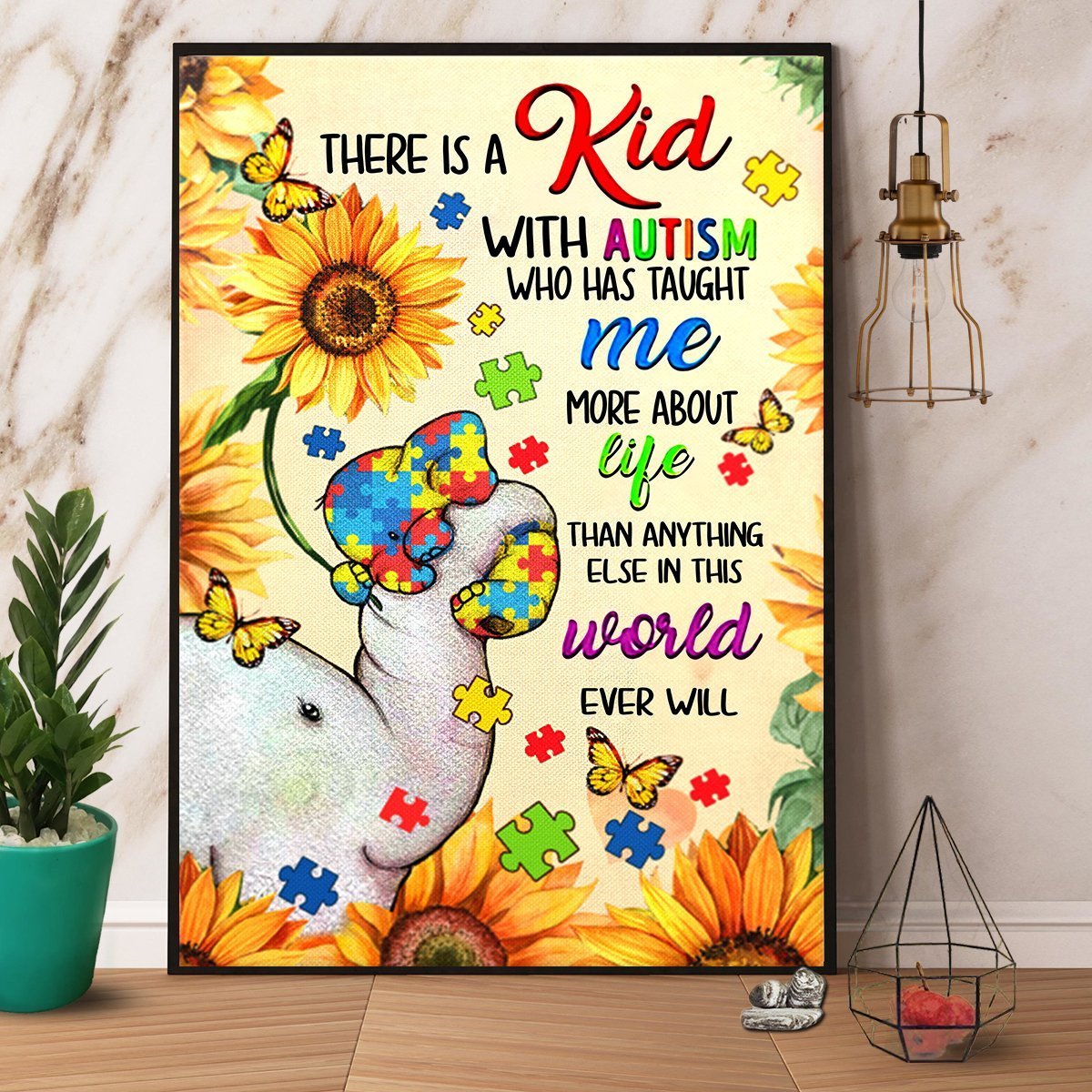 Autism Elephant There Is A Kid With Autism Awareness Satin Portrait No Frame Canvas Poster Wall Art Decor