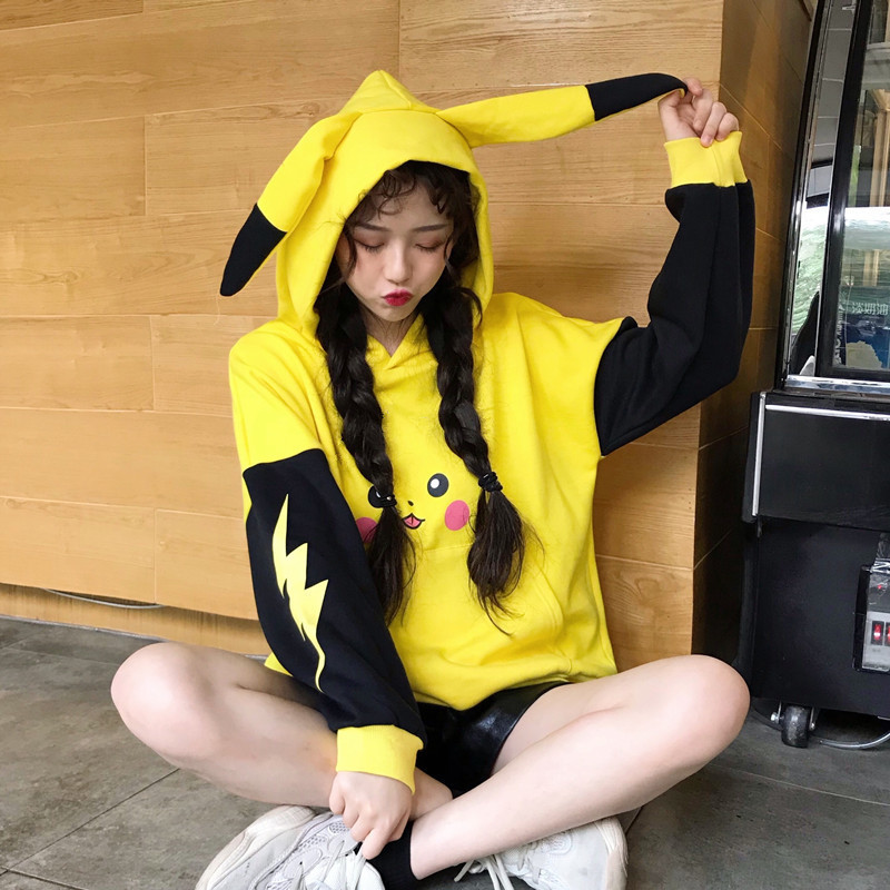 Autumn Women Cartoon Print Hoodies Anime Kawaii Girls Cute Long Ears Oversized Hooded Sweatshirts Velvet Warm Pullovers alx