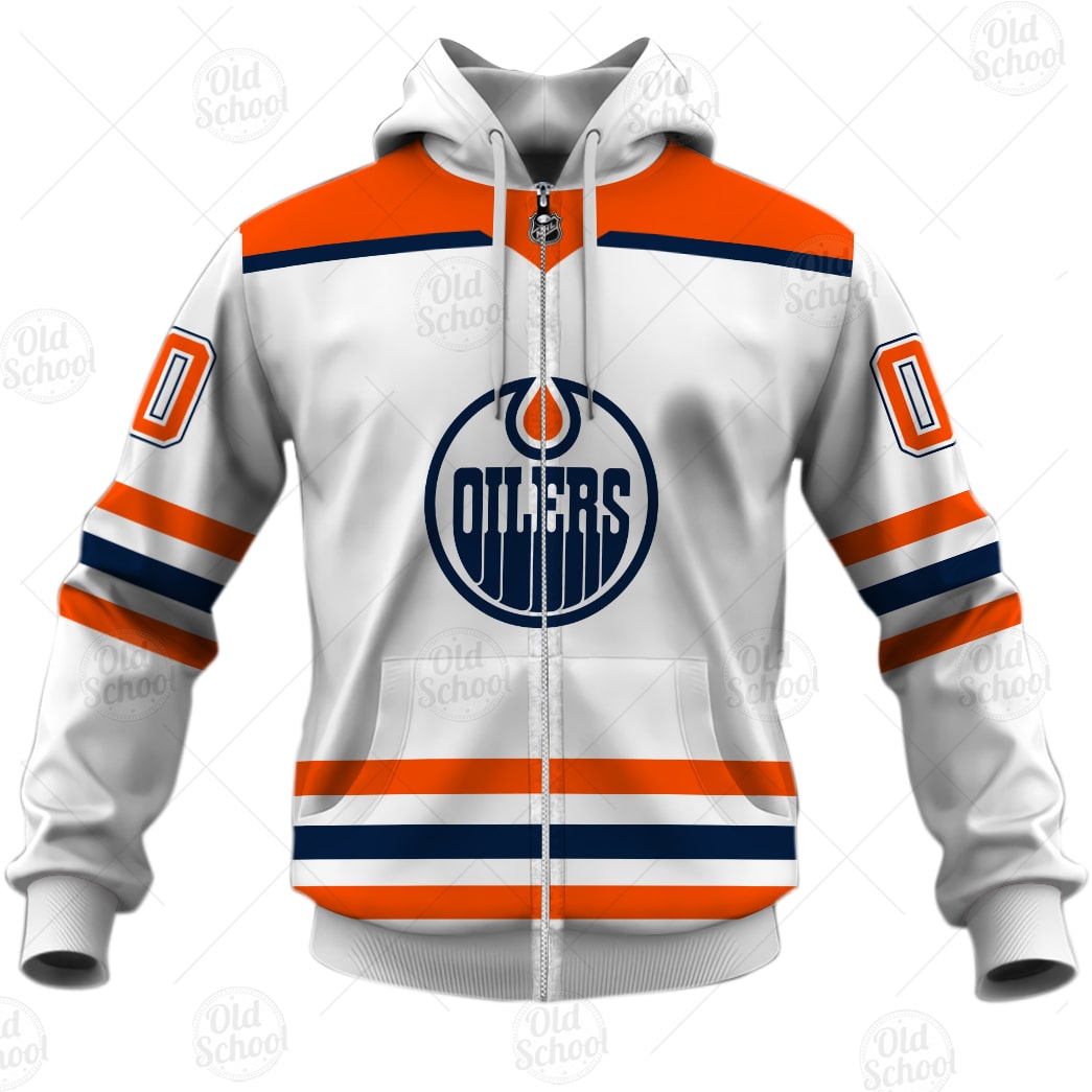 Edmonton Oilers Custom Name Number 2021 Reverse Retro Alternate Jersey Zip Up Hoodie