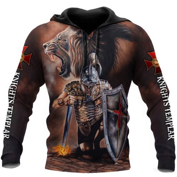 Unisex Hoodie All Over Print Lion Gifts Knights Templar And Lion All Over Printed Us Unisex Size Hoodie