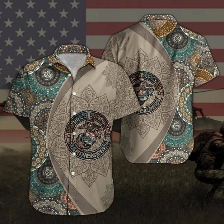 Us Marine Corps Mandala Brown Aloha Hawaiian Shirt | Unisex | Adult | Hw2932