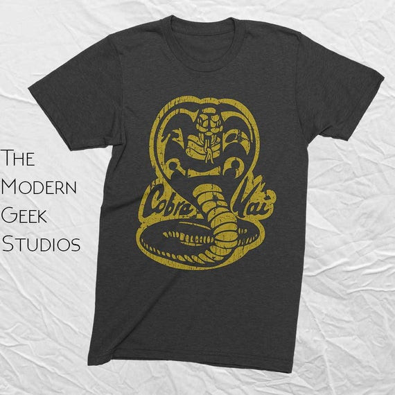 Cobra Kai Shirt Tri Blend Heather Black With Aged Retro Look Print Kobra Kai Retro 80S And 90S Vintage Movie Shirt