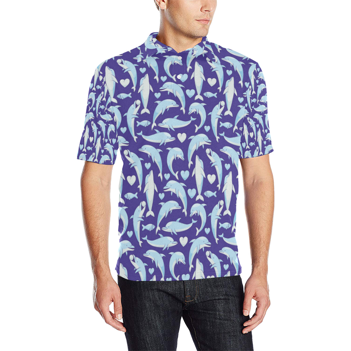 Dolphin Smile Print Pattern Men Polo Shirt