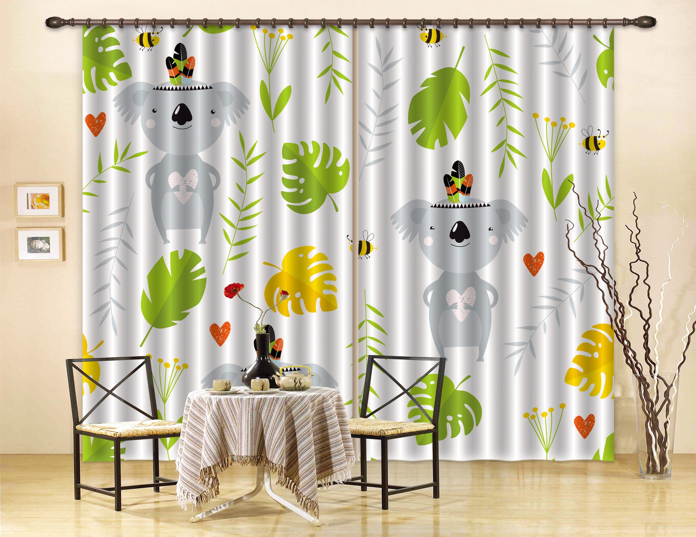 3D Grey Elephant Green Leaves Curtains And Drapes Lqh A614