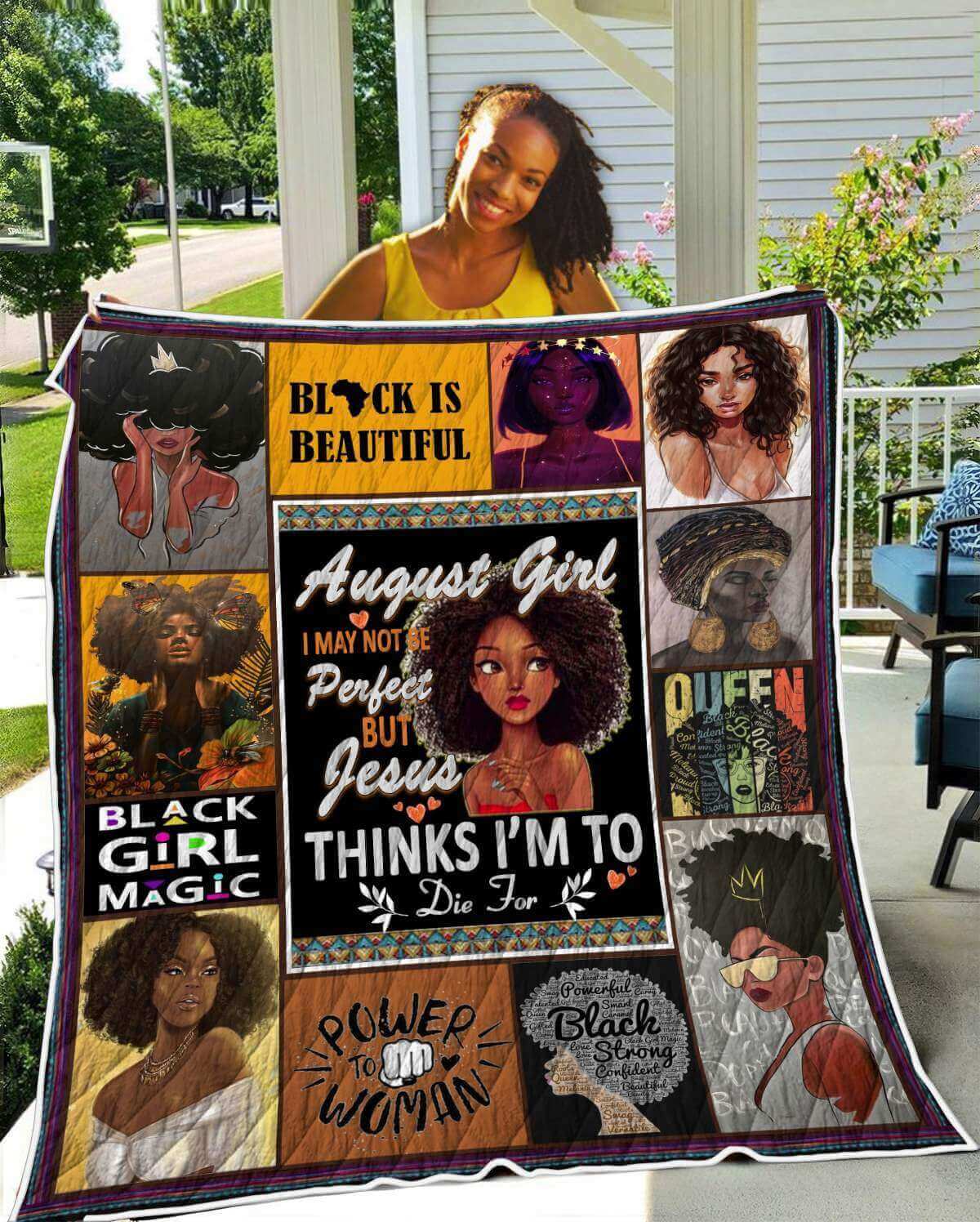 African Quilt Designs August Girl Pretty Afro Lady Afrocentric Themed Gift Idea WBG3384