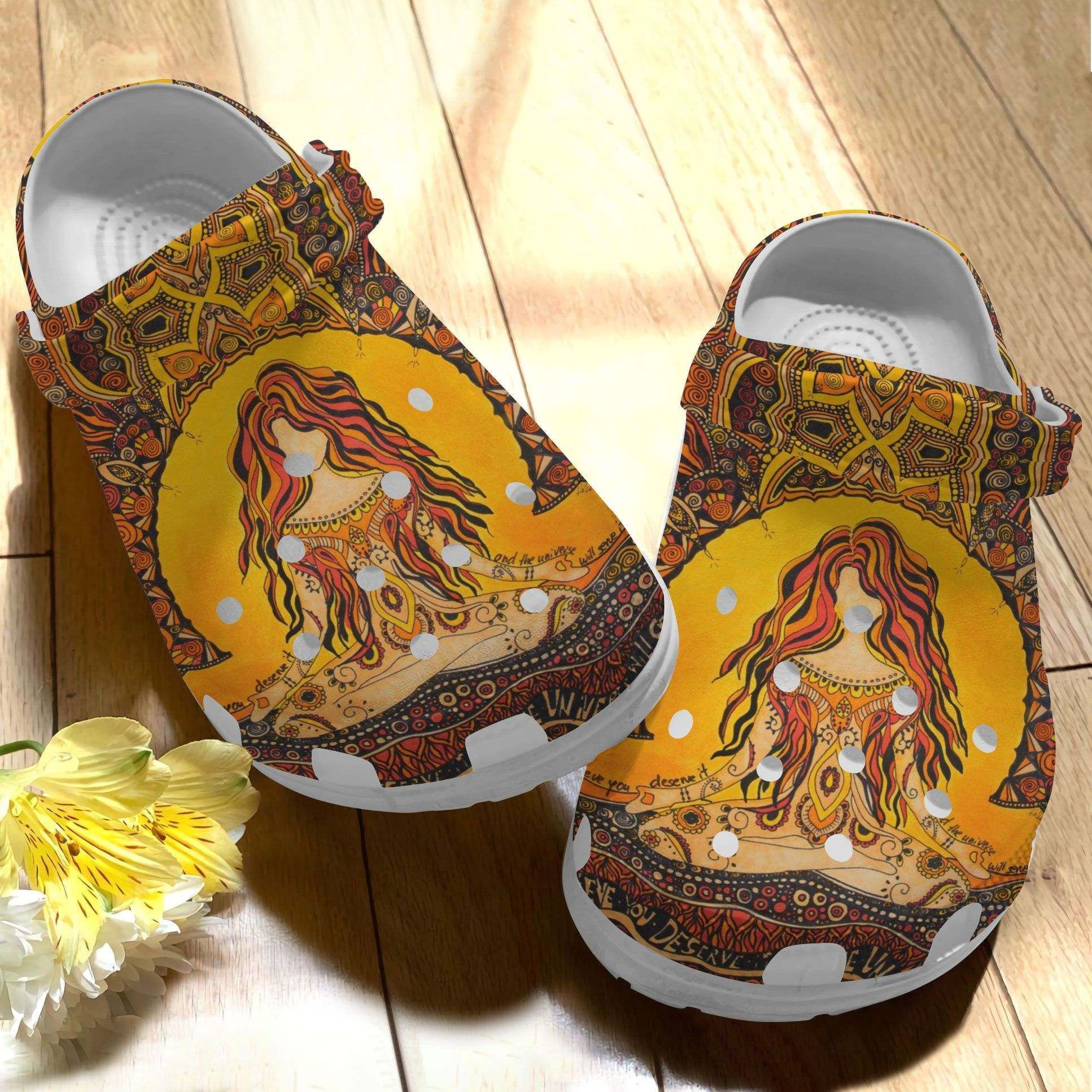 Yoga Hippie Mandala Gift For Lover Rubber Crocss Crocband Clogs, Comfy Footwear Men Women Size Us