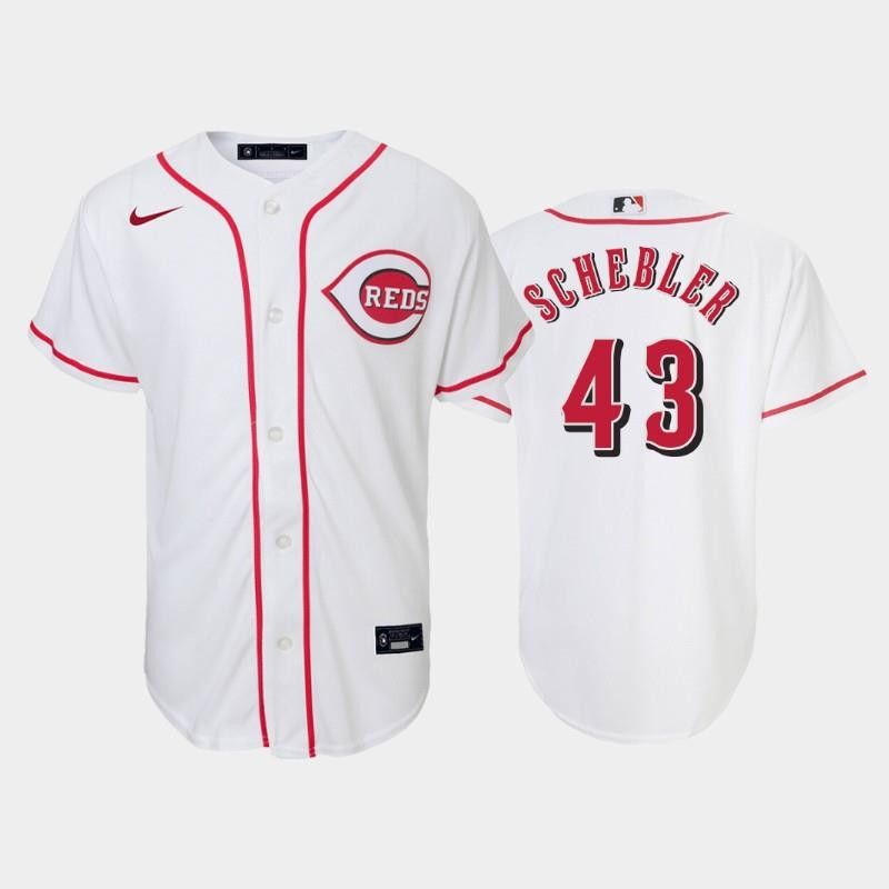 43 Scott Schebler Youth Reds Home White Jersey