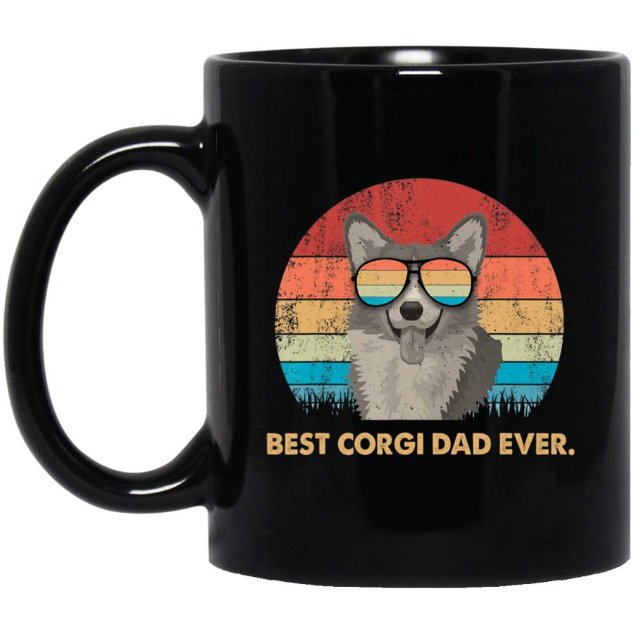 Dog Vintage Best Corgi Dad ever Fathers day Black Mug Pet Owner, Dog Dad Mom Lover, Best Friends Gifts Funny Sayings Slogan Cute