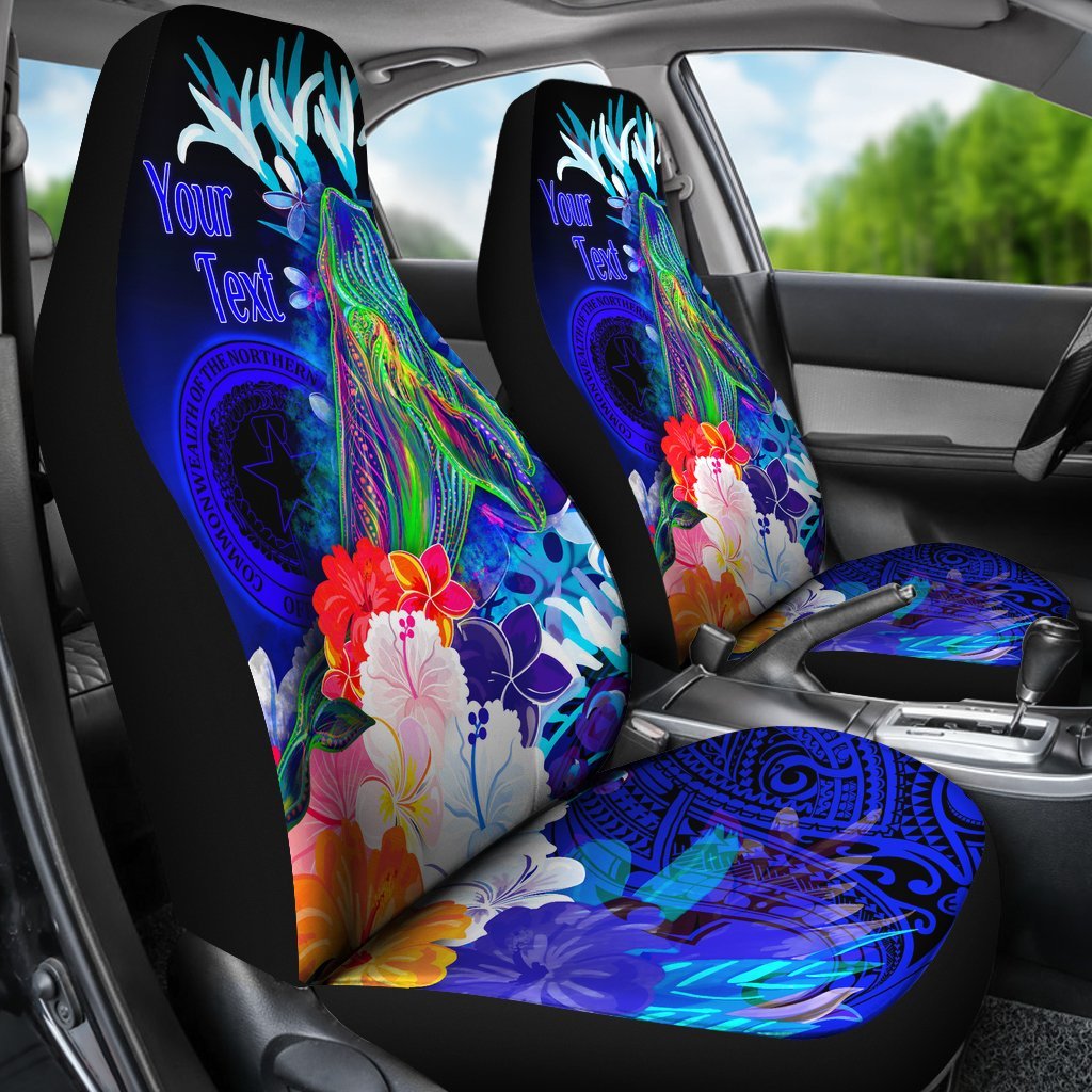 Cnmi Custom Personalised Car Seat Covers – Humpback Whale With Tropical Flowers (Blue)