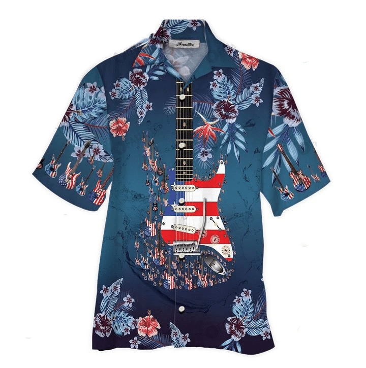 American Guitarist Blue Tropical Flower Unisex Hawaii Shirts Ha64289