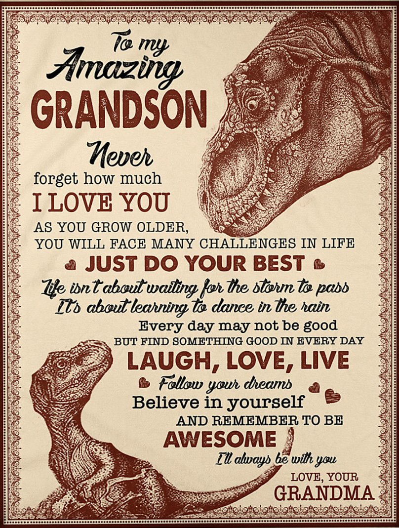 To My Grandson Fleece Blanket, Personalized Birthday Gift For Grandson From Grandma Blanket, Dinosaurs Vintage Blanket