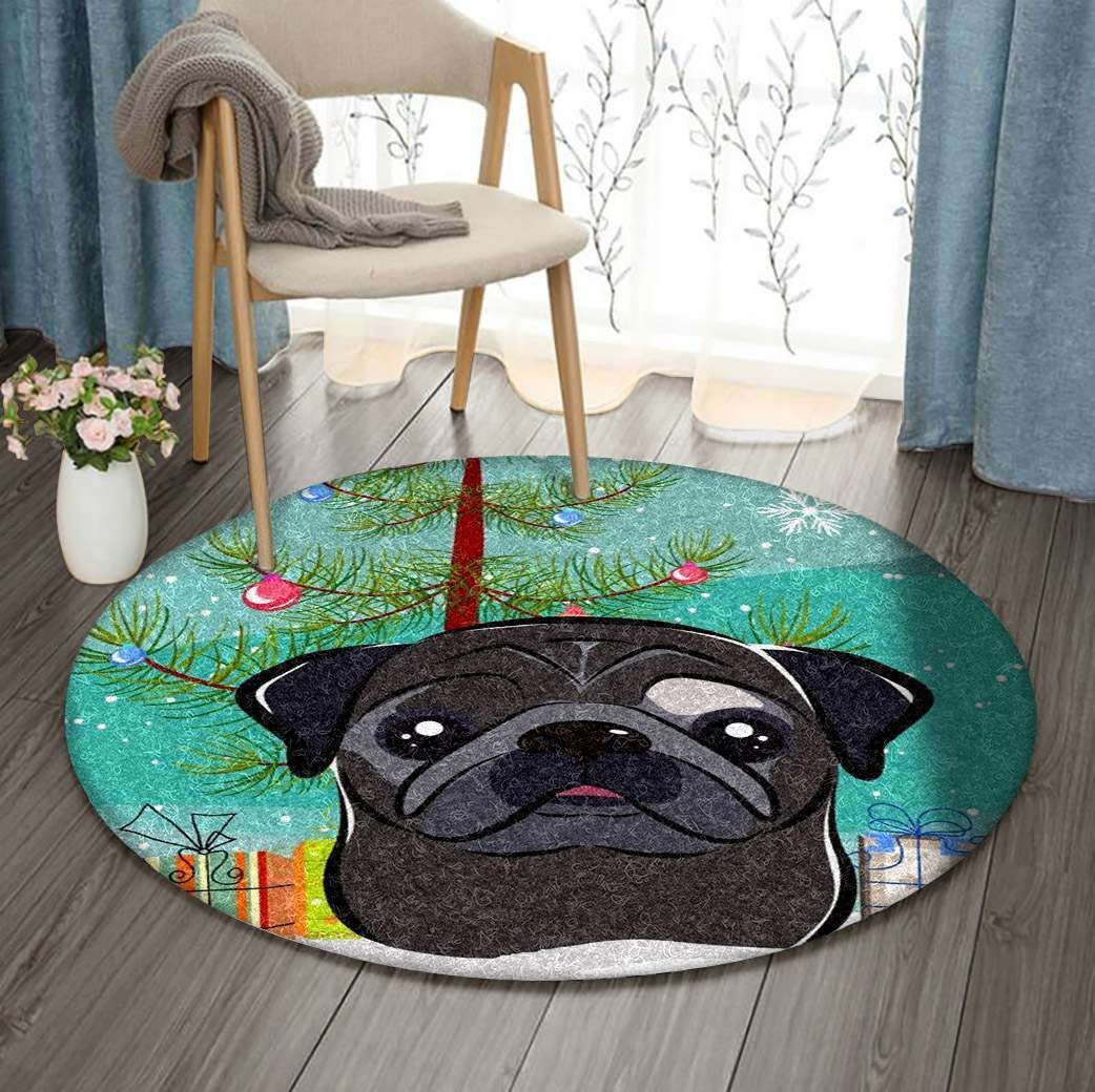 Black Pug Christmas GE419 Round Rug  CYSI2907