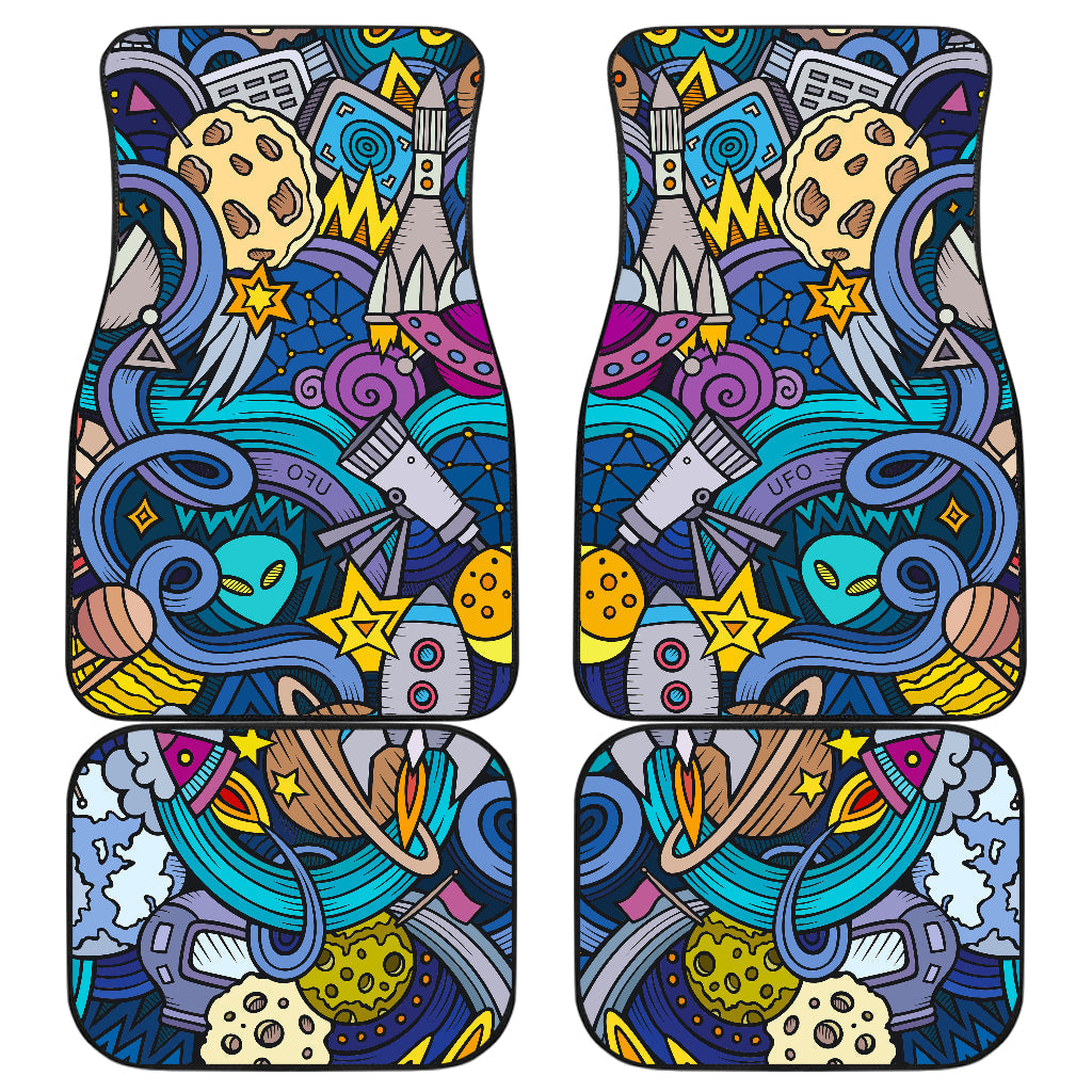 Abstract Cartoon Galaxy Space Print Front And Back Car Floor Mats, Front Car Mat