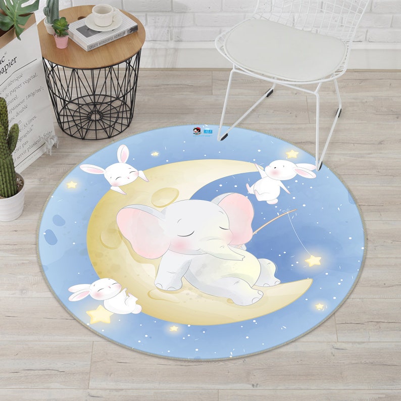 Guardian Elephant Round Rug, Bedroom Round Rug, Non-Slip Carpet, Popular Carpet, Carpet Living Room Decoration