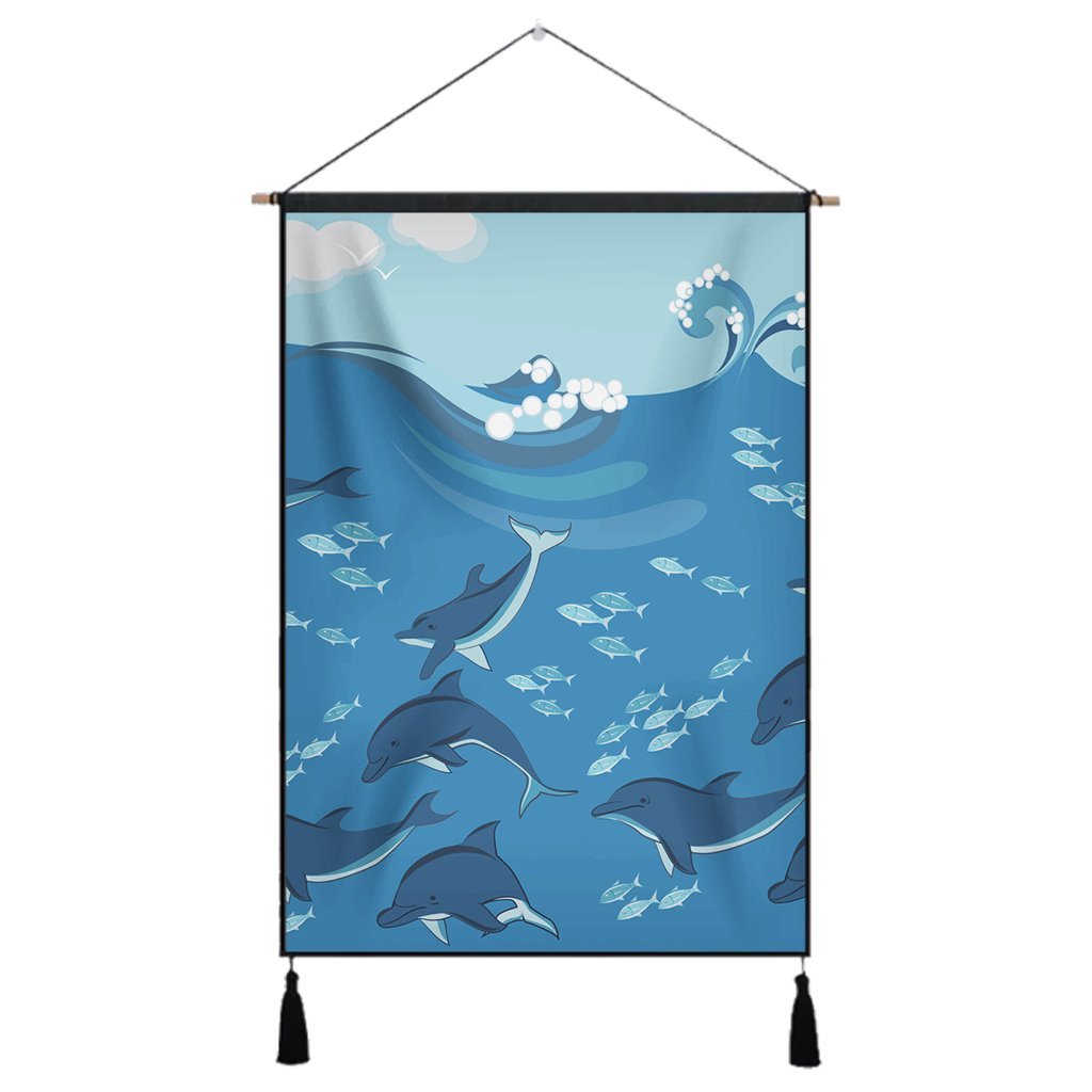 Hawaiian Dolphins Polynesian Hanging Poster – AH – JR