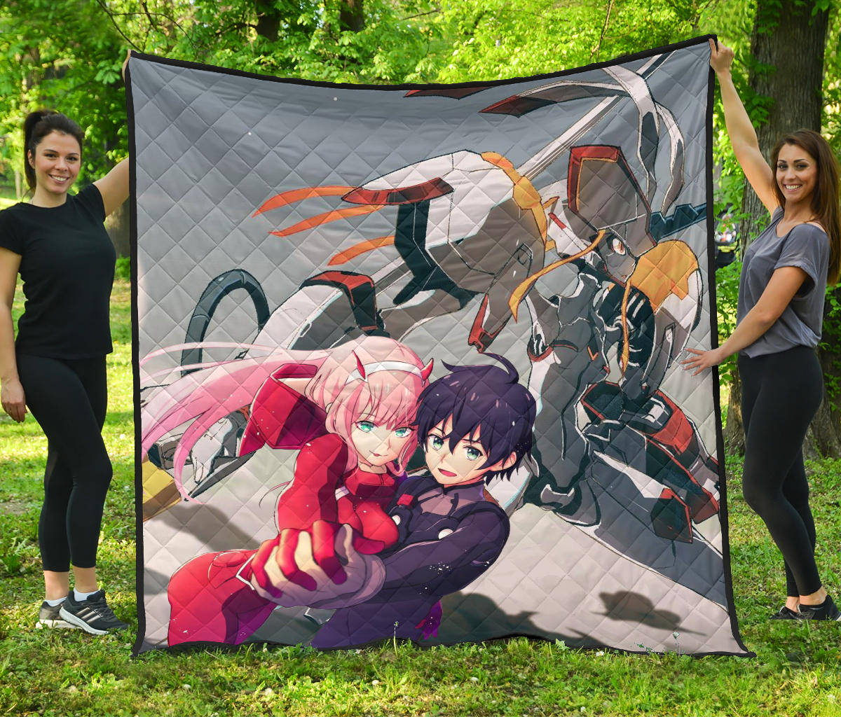 Darling In The Franxx Anime Premium Quilt – Zero Two And Hiro Dancing With Strelitzia Quilt Blanket