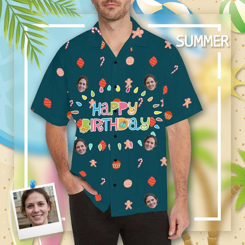 Custom Face Happy Birthday All Over Print Hawaii Shirt Ha40224